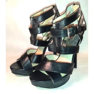 Michael Kors, Black Leather Strappy Platform Sandals, 9 M